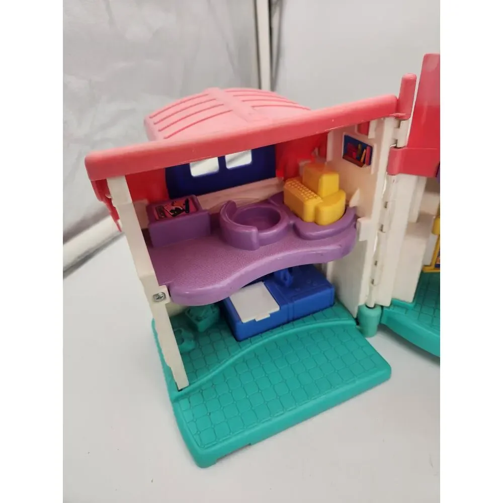 Vintage Fisher-Price Little People Dollhouse Pink Blue Playhouse Toy House